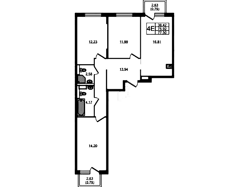 3-комнатная квартира 77.5 м², 3/12 эт., ЖК «Новые Лаврики»